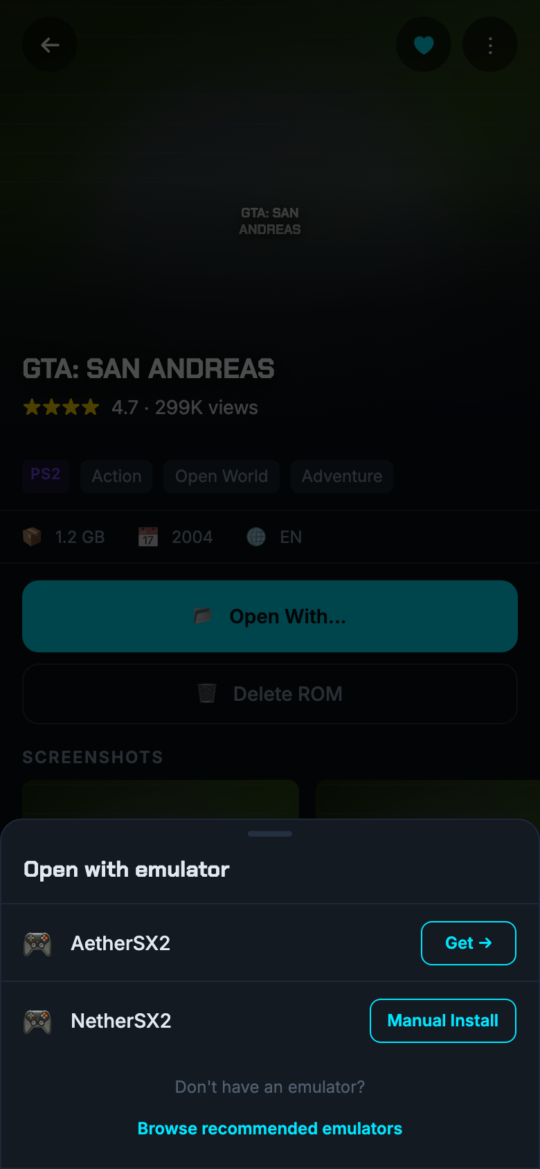 Open with your emulator